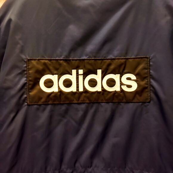 Adidas Original Soccer Parka Jacket Men's XL Navy 3 Striped Softshell Snap Front - Picture 9 of 10